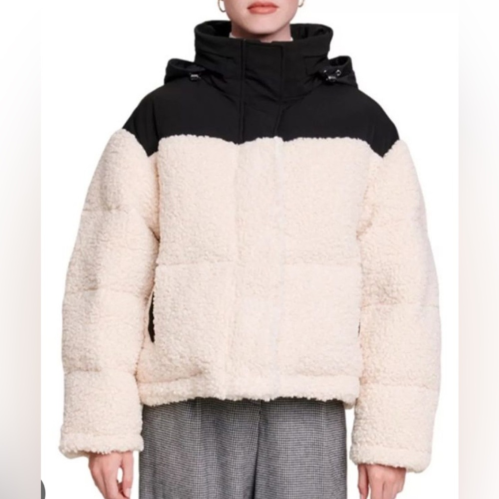 Maje Quilted Faux Shearling Hooded Jakcet US2/4